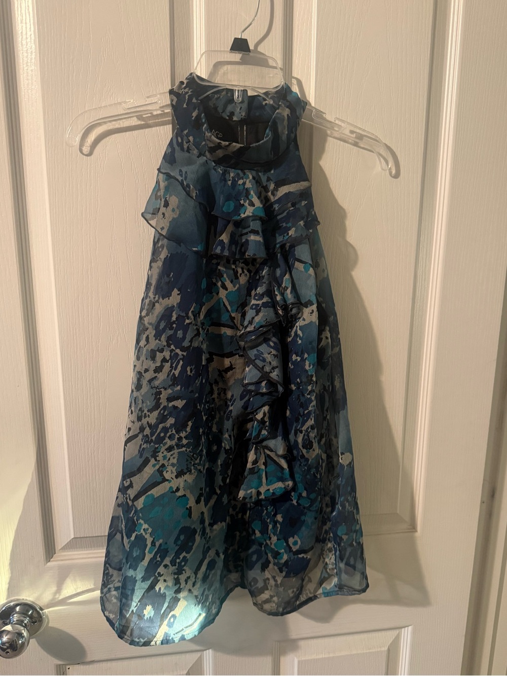 AGB Navy and Teal Ruffle Halter Tank Top